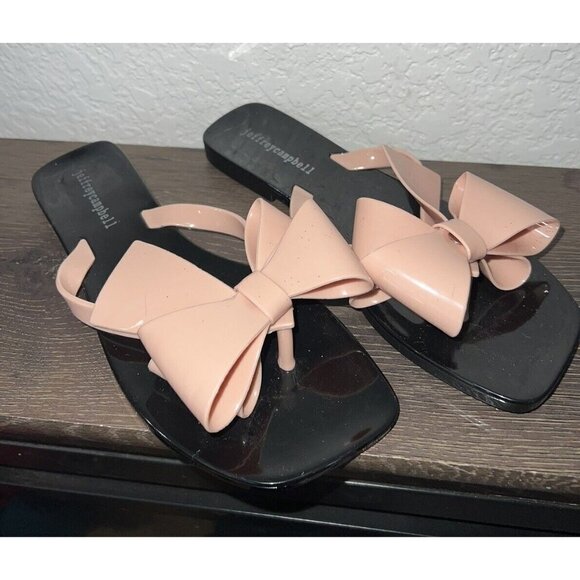 Jeffrey Campbell Sugary Sandals Size 6 Pink Black Jelly Flip Flops Thongs NEW - Picture 2 of 7